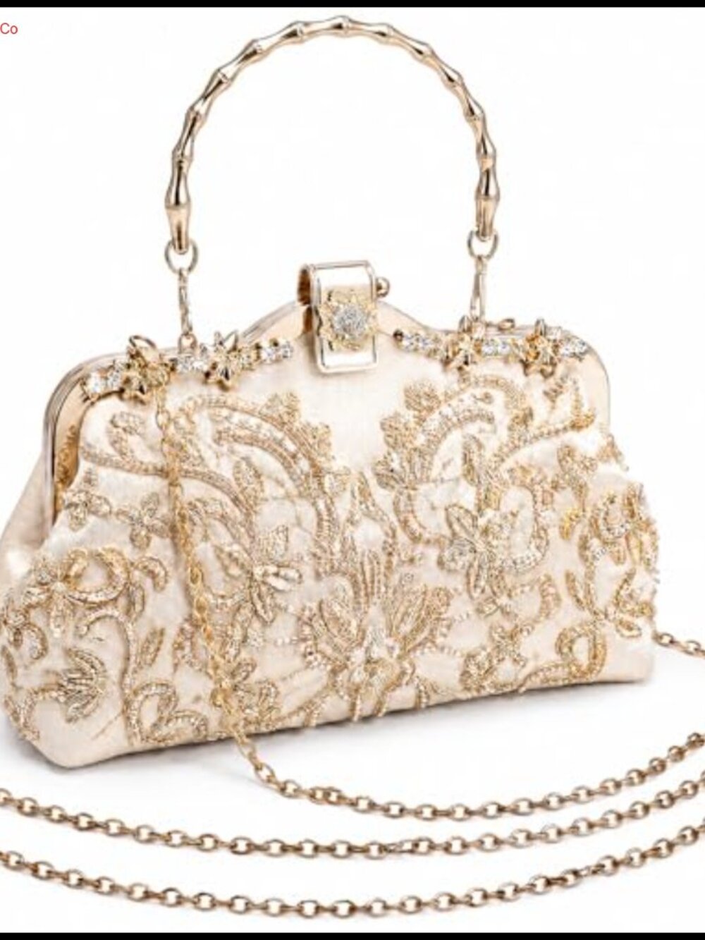 Embroidered Beaded Clutch Evening Bag with Chain Crossbody